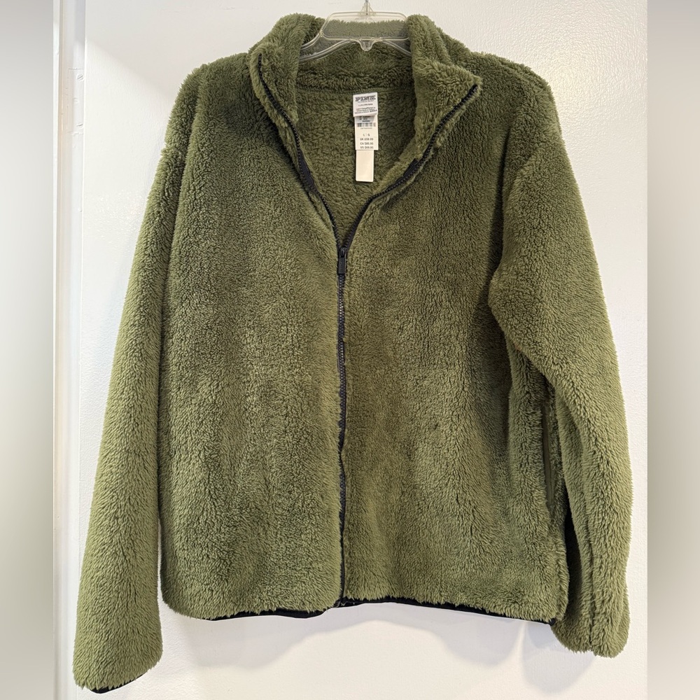 NWT Victoria’s Secret PINK Army Green Fleece Zip Up